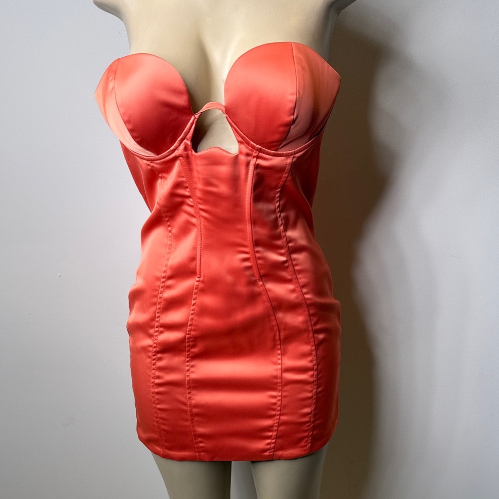 Oh Polly Coral Satin Bustier Mini